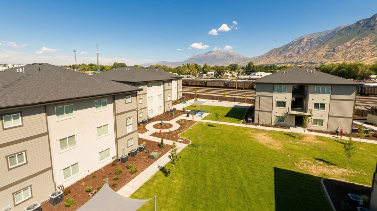 Interior living area of transitional housing at Food & Care Coalition in Provo